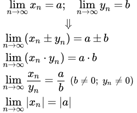 Арифметические свойства конечных пределов последовательностей