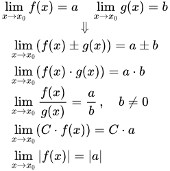 Арифметические свойства пределов функции