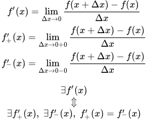 Определения производной функции и лемма об односторонних производных