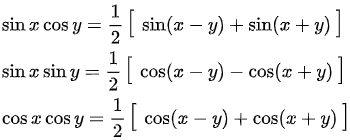 Формулы произведения синусов и косинусов