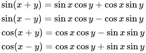 Формулы синуса и косинуса от суммы и разности аргументов