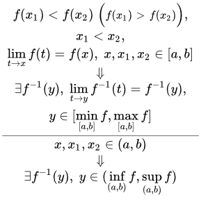 Теоремы о существовании и непрерывности обратной функции на отрезке и интервале.